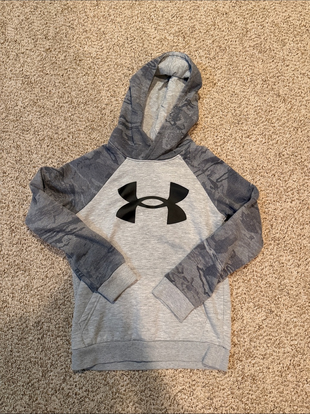 Under Armour Kids Gray Hooded Sweatshirt with Dark Gray Camo Sleeves